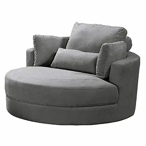 GoDoco 51" W Swivel Accent Barrel Chair Set Lounge Club Big Round Sofa with Pillows and Storage Ottoman for Living Room and Bedroom (Dark Grey + Fabric)